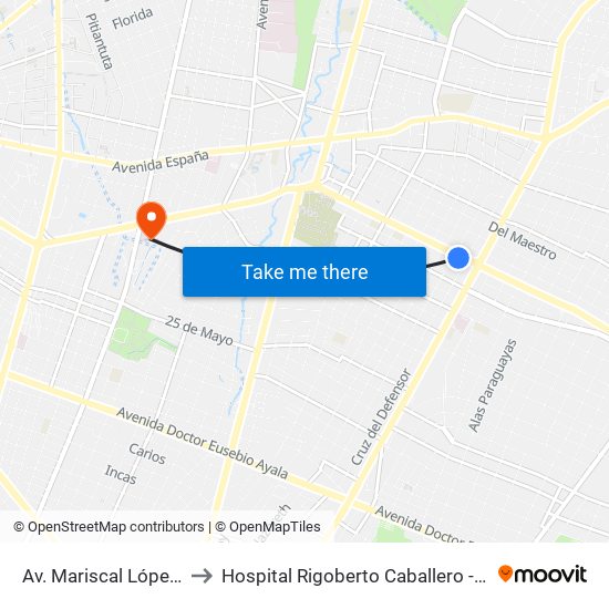 Av. Mariscal López X Cruz Del Defensor to Hospital Rigoberto Caballero - Área de Fisioterapia y Kinesiologia map