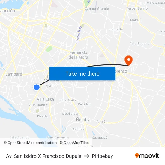 Av. San Isidro X Francisco Dupuis to Piribebuy map