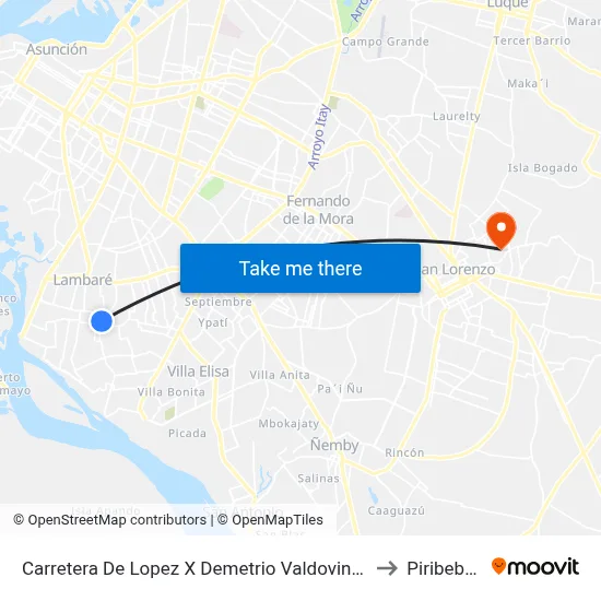 Carretera De Lopez X Demetrio Valdovinos to Piribebuy map