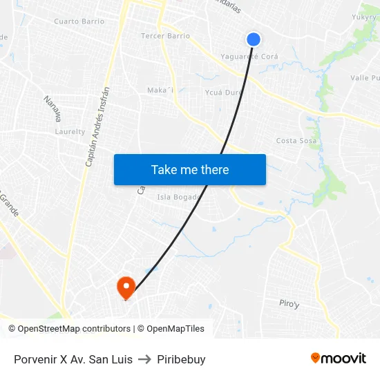 Porvenir X Av. San Luis to Piribebuy map