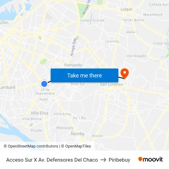 Acceso Sur X Av. Defensores Del Chaco to Piribebuy map