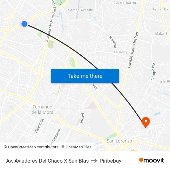 Av. Aviadores Del Chaco X San Blas to Piribebuy map