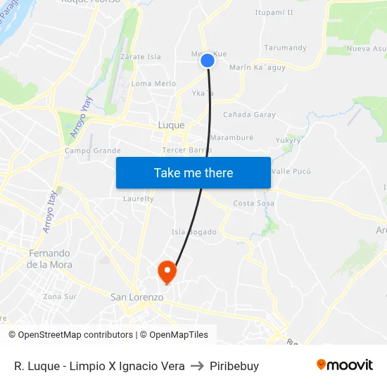 R. Luque - Limpio X Ignacio Vera to Piribebuy map