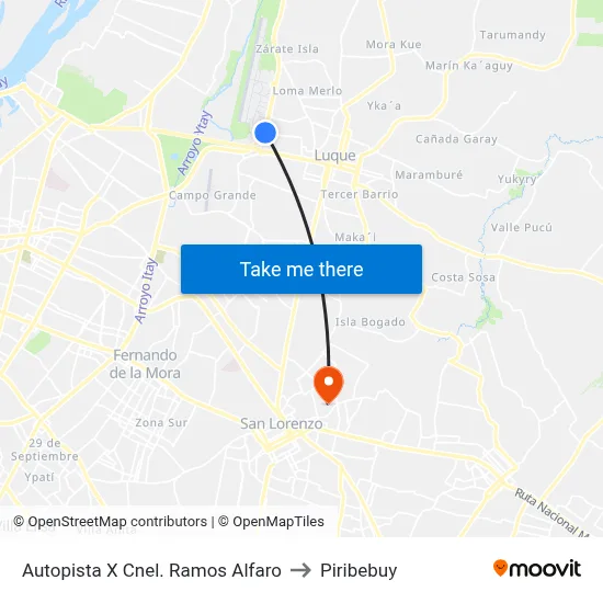 Autopista X Cnel. Ramos Alfaro to Piribebuy map