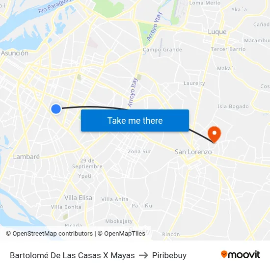 Bartolomé De Las Casas X Mayas to Piribebuy map