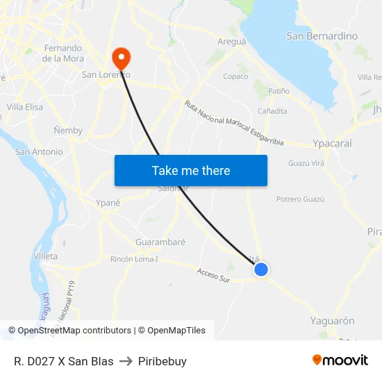 R. D027 X San Blas to Piribebuy map