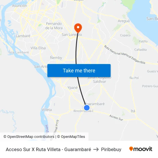 Acceso Sur X Ruta Villeta - Guarambaré to Piribebuy map