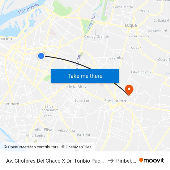 Av. Choferes Del Chaco X Dr. Toribio Pacheco to Piribebuy map