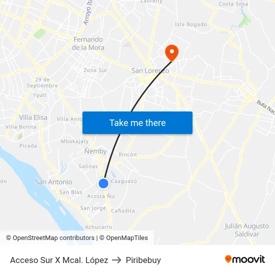 Acceso Sur X Mcal. López to Piribebuy map