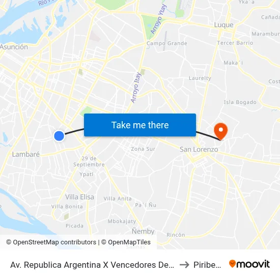 Av. Republica Argentina X Vencedores Del Chaco to Piribebuy map