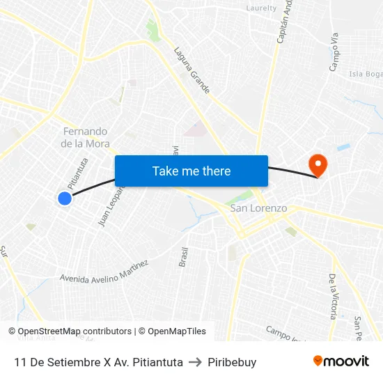 11 De Setiembre X Av. Pitiantuta to Piribebuy map