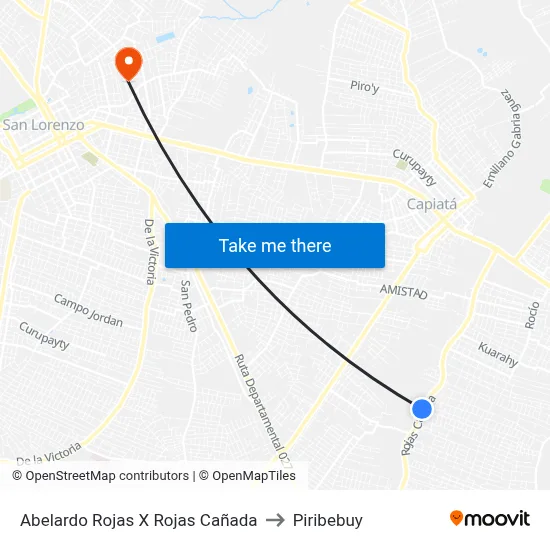 Abelardo Rojas X Rojas Cañada to Piribebuy map