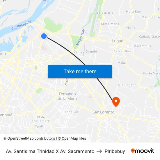 Av. Santisima Trinidad X Av. Sacramento to Piribebuy map