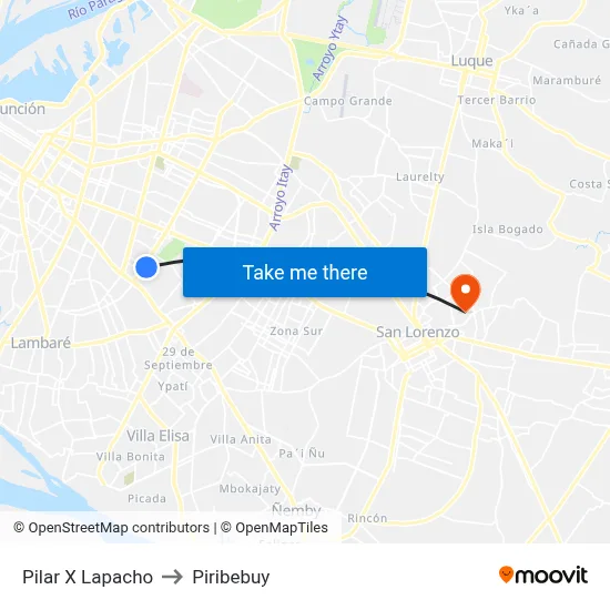 Pilar X Lapacho to Piribebuy map