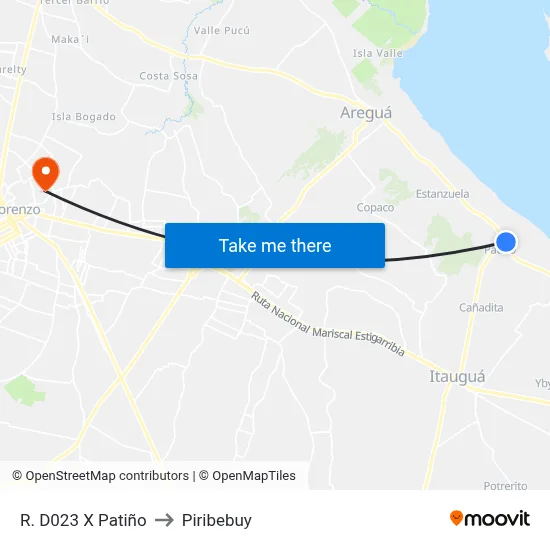 R. D023 X Patiño to Piribebuy map
