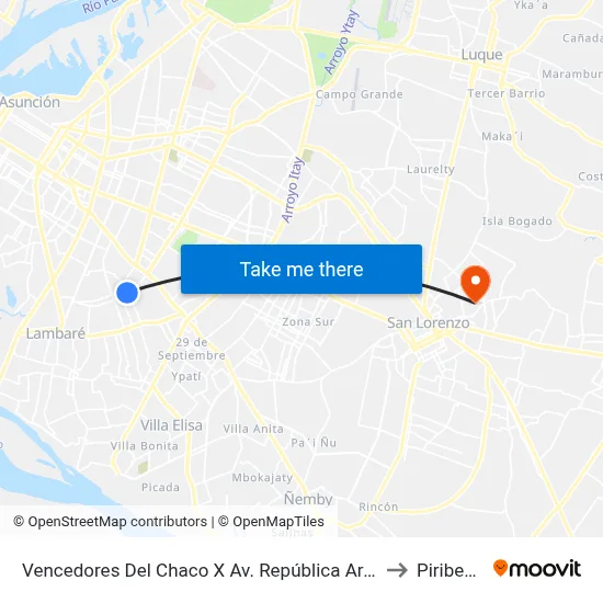 Vencedores Del Chaco X Av. República Argentina to Piribebuy map