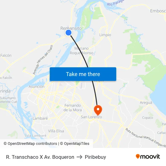 R. Transchaco X Av. Boqueron to Piribebuy map