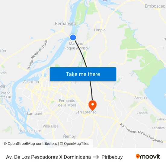 Av. De Los Pescadores X Dominicana to Piribebuy map