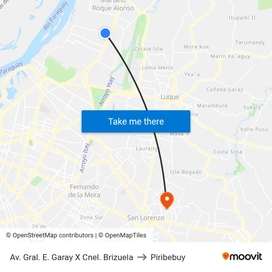 Av. Gral. E. Garay X  Cnel. Brizuela to Piribebuy map