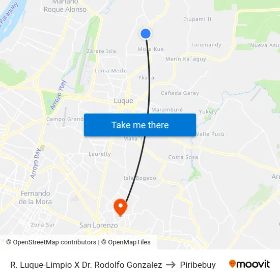 R. Luque-Limpio X Dr. Rodolfo Gonzalez to Piribebuy map