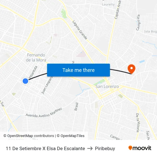 11 De Setiembre X Elsa De Escalante to Piribebuy map