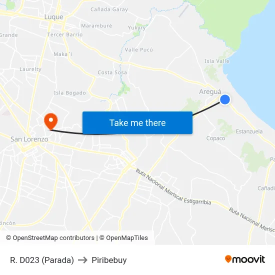 R. D023 (Parada) to Piribebuy map