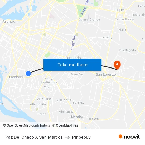 Paz Del Chaco X San Marcos to Piribebuy map