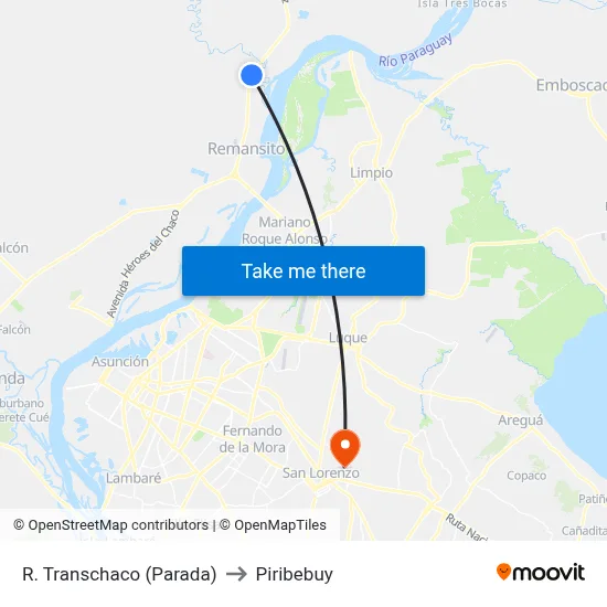 R. Transchaco (Parada) to Piribebuy map