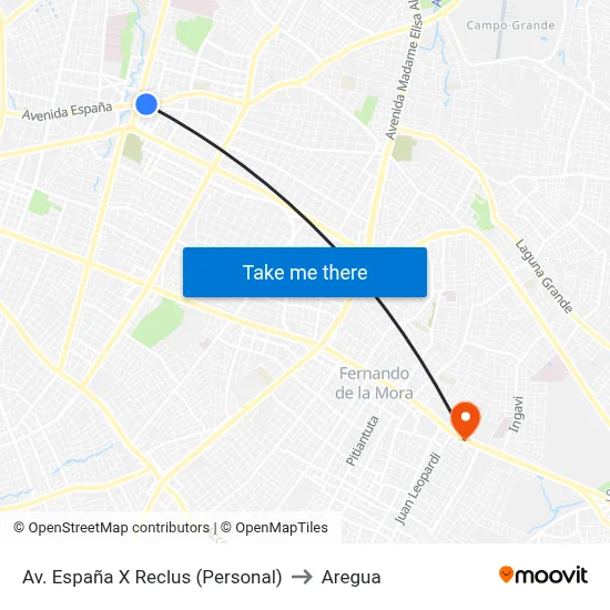 Av. España X Reclus (Personal) to Aregua map