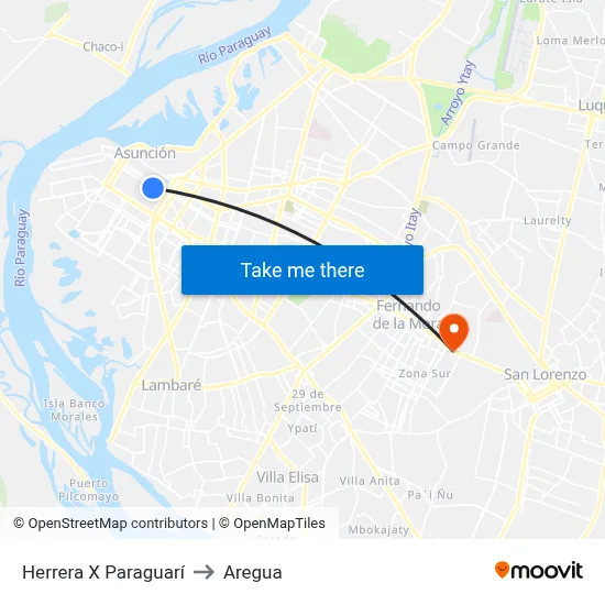 Herrera X Paraguarí to Aregua map