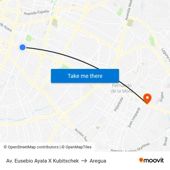 Av. Eusebio Ayala X Kubitschek to Aregua map