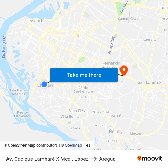 Av. Cacique Lambaré X Mcal. López to Aregua map