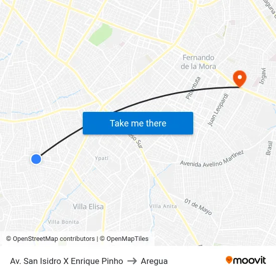 Av. San Isidro X Enrique Pinho to Aregua map