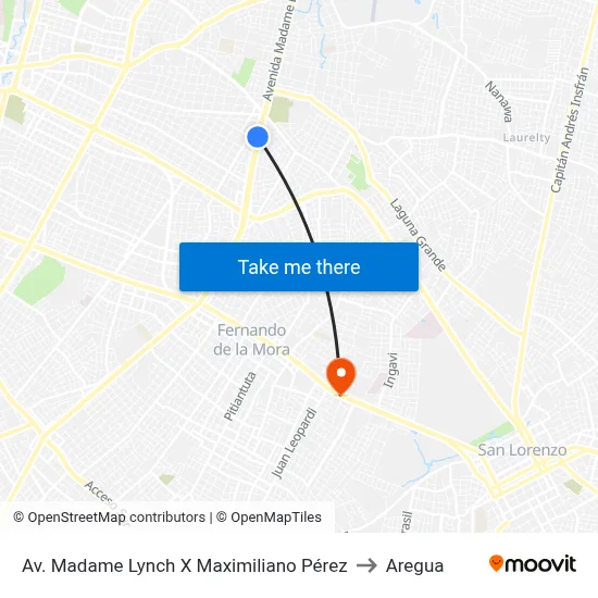 Av. Madame Lynch X Maximiliano Pérez to Aregua map