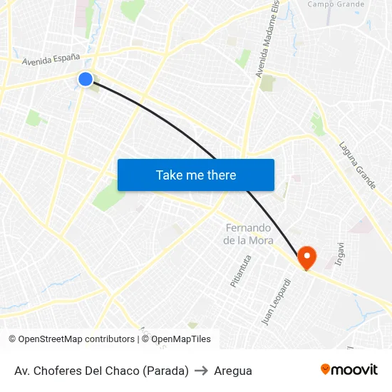 Av. Choferes Del Chaco (Parada) to Aregua map