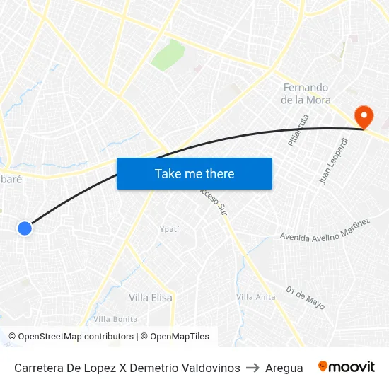 Carretera De Lopez X Demetrio Valdovinos to Aregua map