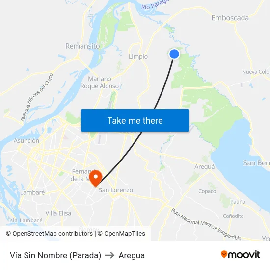 Vía Sin Nombre (Parada) to Aregua map