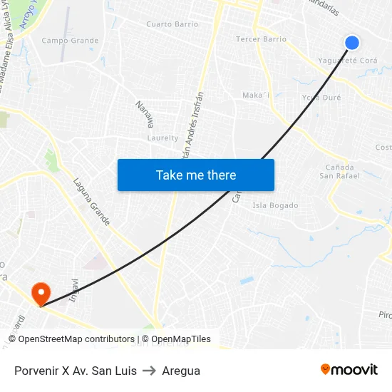 Porvenir X Av. San Luis to Aregua map
