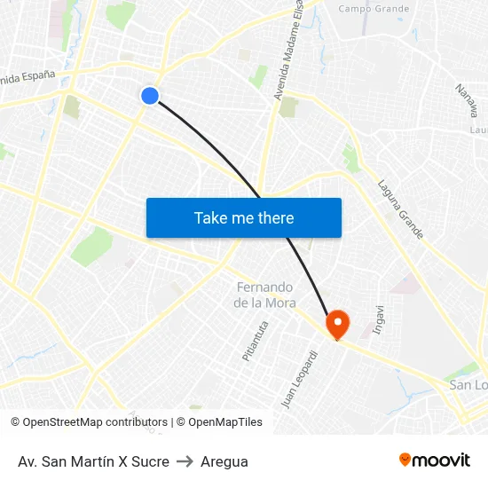 Av. San Martín X Sucre to Aregua map