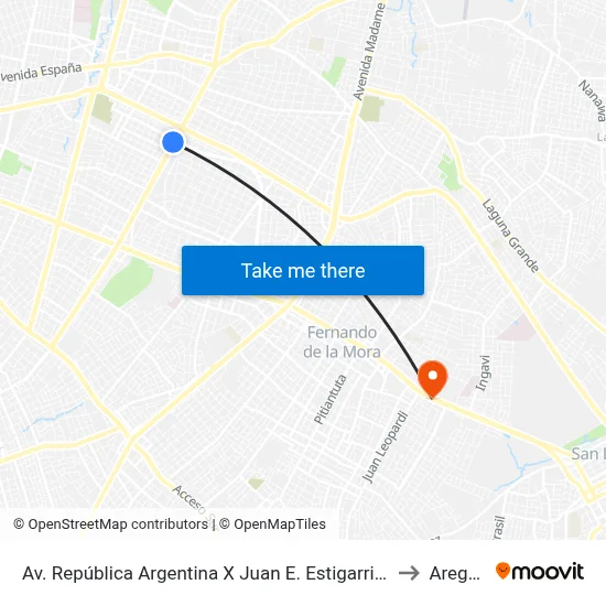 Av. República Argentina X Juan E. Estigarribia to Aregua map