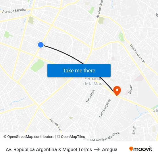 Av. República Argentina X Miguel Torres to Aregua map