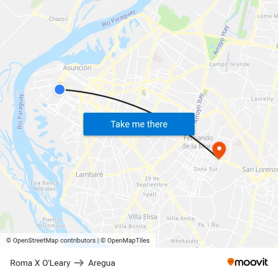 Roma X O'Leary to Aregua map