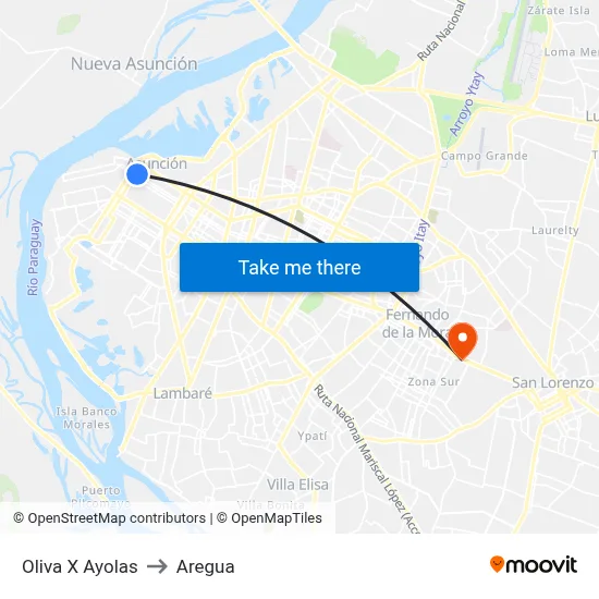 Oliva X Ayolas to Aregua map