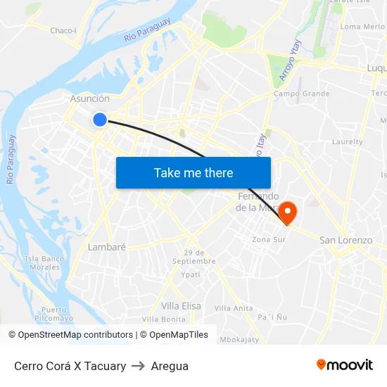 Cerro Corá X Tacuary to Aregua map