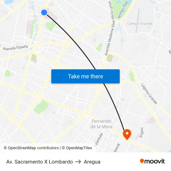 Av. Sacramento X Lombardo to Aregua map