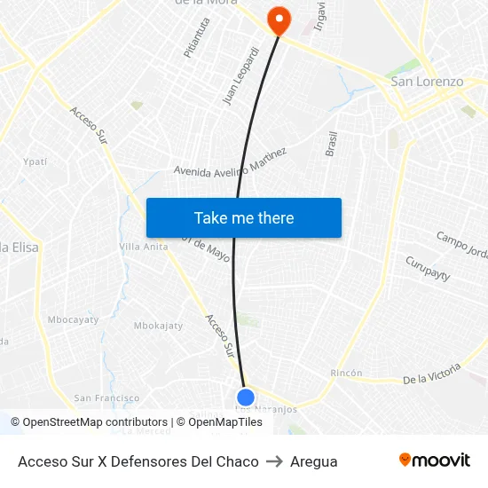 Acceso Sur X Defensores Del Chaco to Aregua map