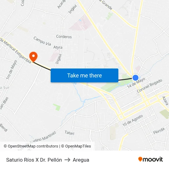 Saturio Ríos X Dr. Pellón to Aregua map