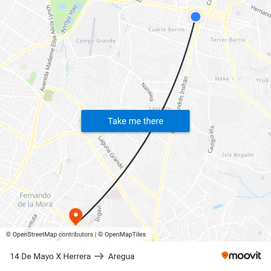 14 De Mayo X Herrera to Aregua map