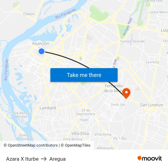 Azara X Iturbe to Aregua map