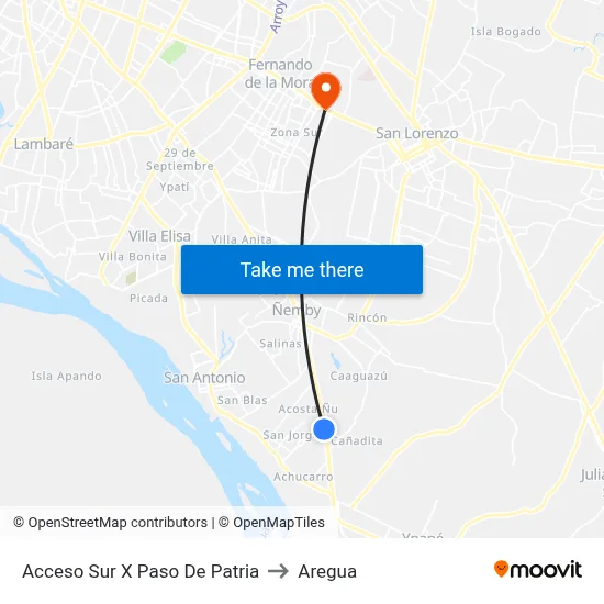 Acceso Sur X Paso De Patria to Aregua map